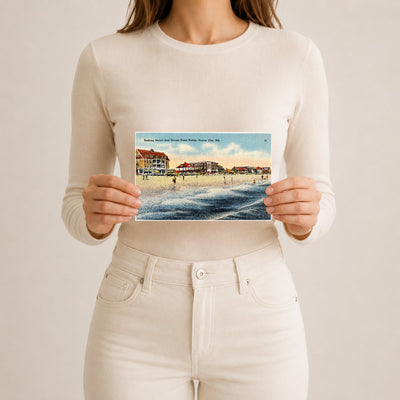 Bathing Beach and ocean front hotels, Ocean City, MD — Vintage Maryland Postcard