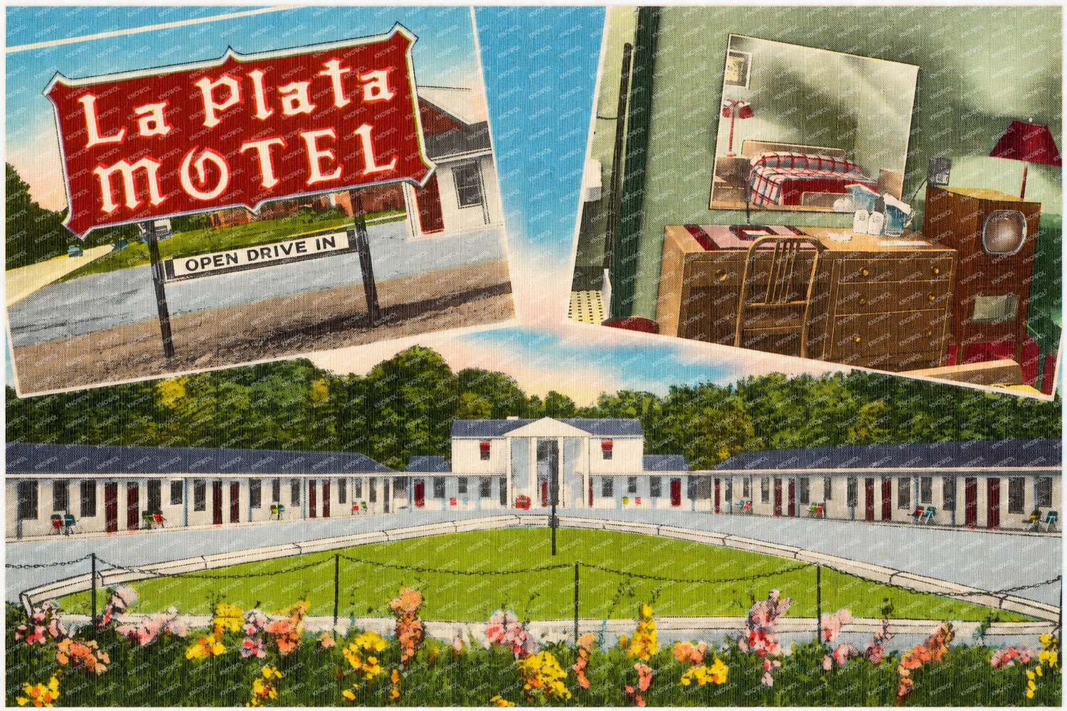 La Plata Motel, on route 301, "Tobacco Trail", 60 miles so. Baltimore -- 35 miles so. Washington, D. C., 15 miles no. Potomac River Bridge — Vintage Maryland Postcard