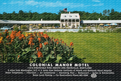 Colonial Manor Motel, 11410 Rockville Pike (Route 355) Rockville, Maryland — Vintage Maryland Postcard