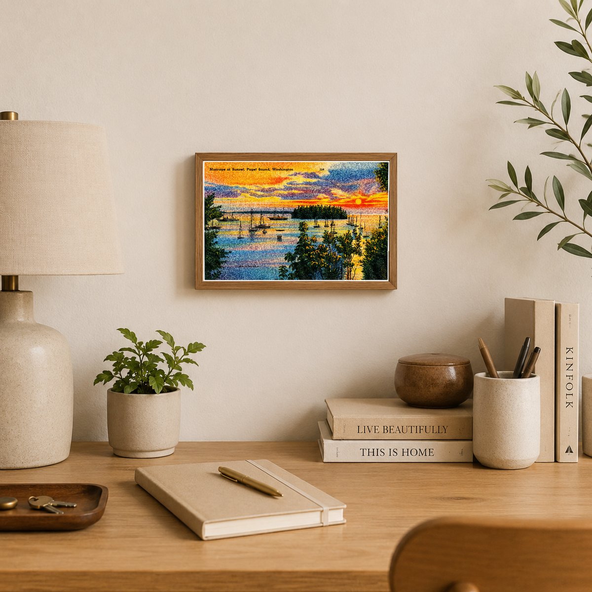 Puget Sound, WA: Moorage at sunset