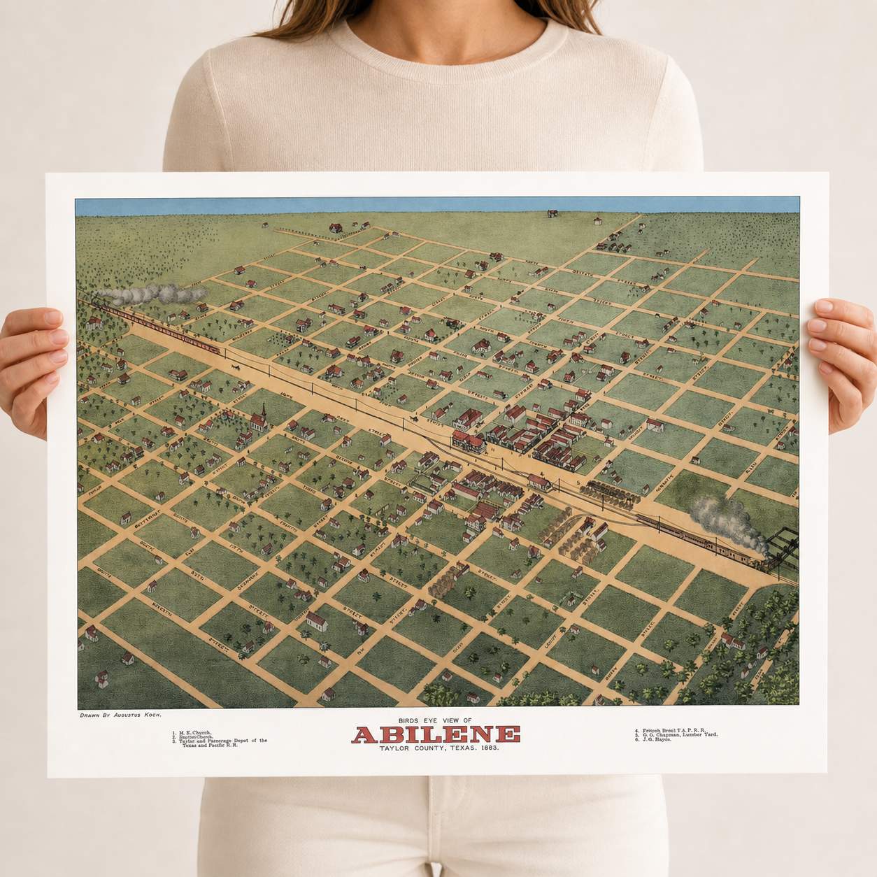 Vintage Map of Abilene Texas, 1883