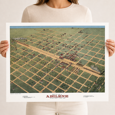 Vintage Map of Abilene Texas, 1883