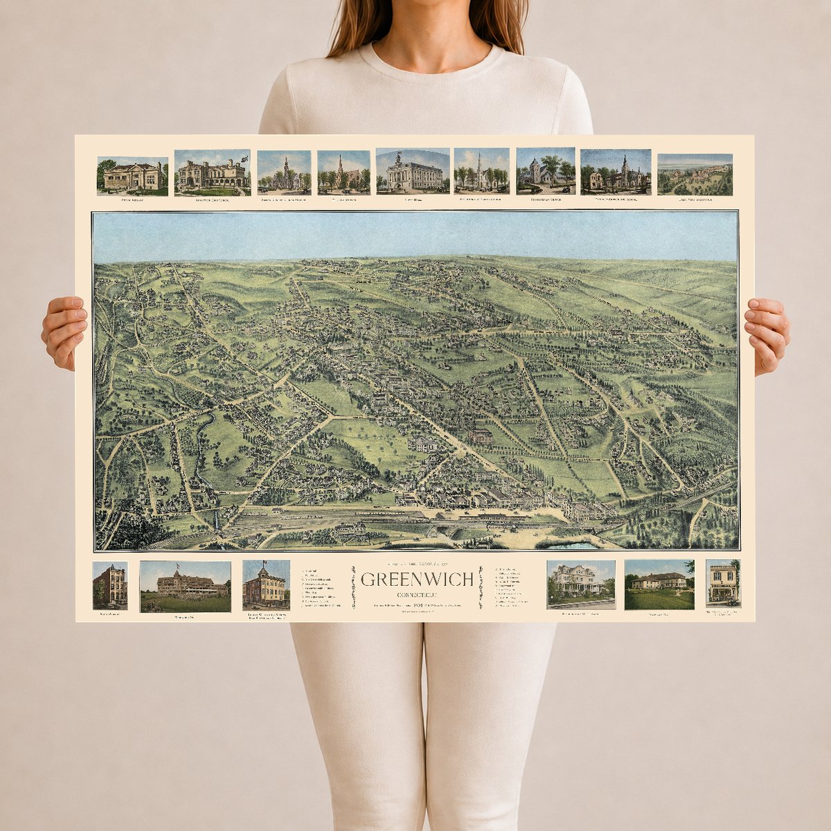 Vintage Map of Greenwich, Connecticut 1904