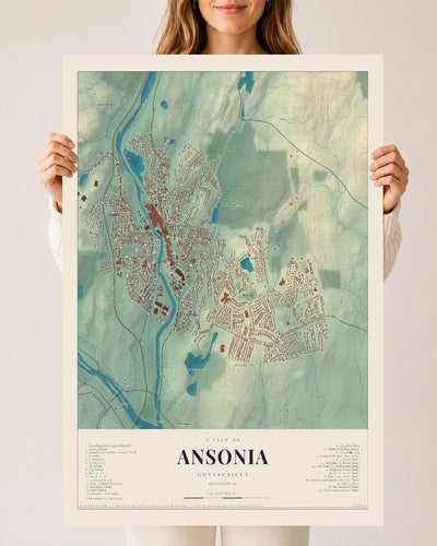 Ansonia, Connecticut map print, 24" x 36", Archival Matte Print