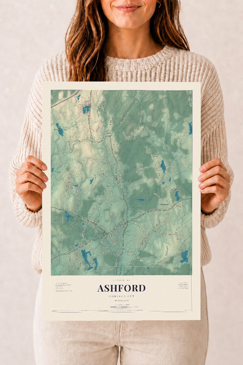 Ashford, Connecticut map print, 12" x 18", Archival Matte Print