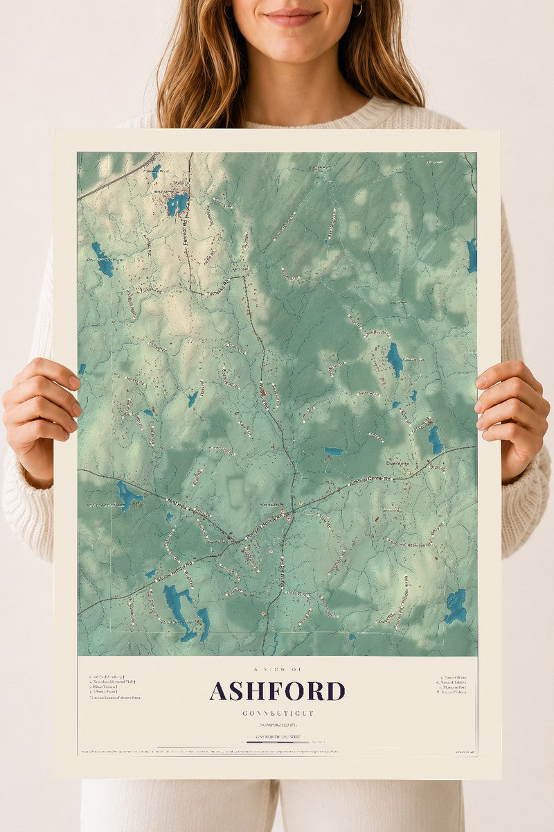 Ashford, Connecticut map print, 18" x 24", Archival Matte Print
