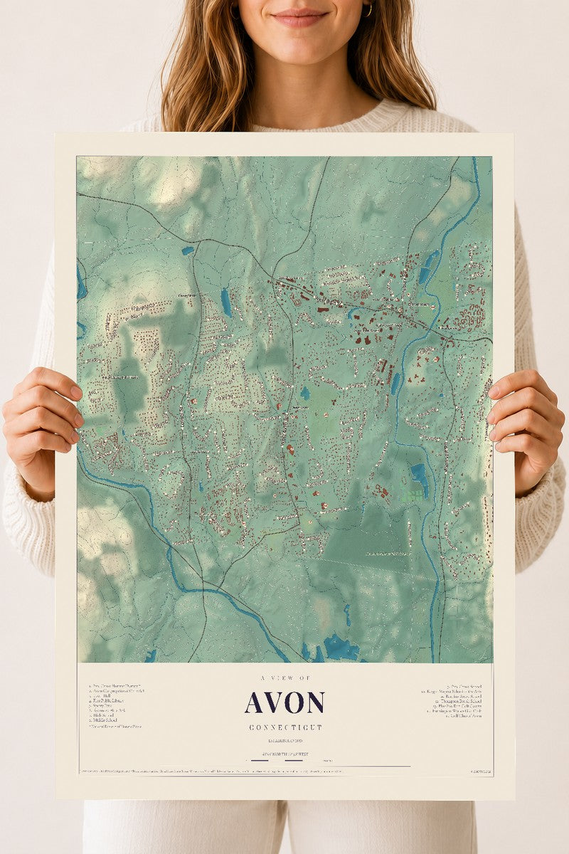 Avon, Connecticut map print, 18" x 24", Archival Matte Print