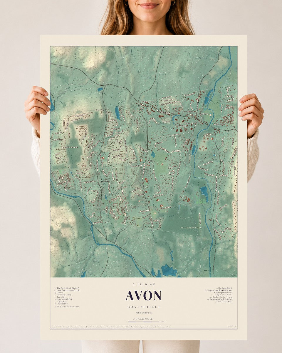 Avon, Connecticut map print, 24" x 36", Archival Matte Print