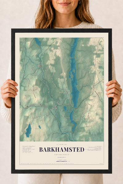 Barkhamsted, Connecticut map print, 18" x 24", W/ Black Ayous Wood Frame