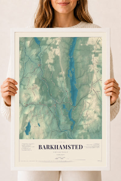 Barkhamsted, Connecticut map print, 18" x 24", W/ White Ayous Wood Frame