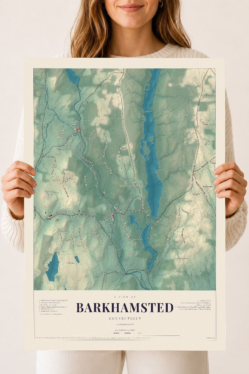 Barkhamsted, Connecticut map print, 18" x 24", Archival Matte Print