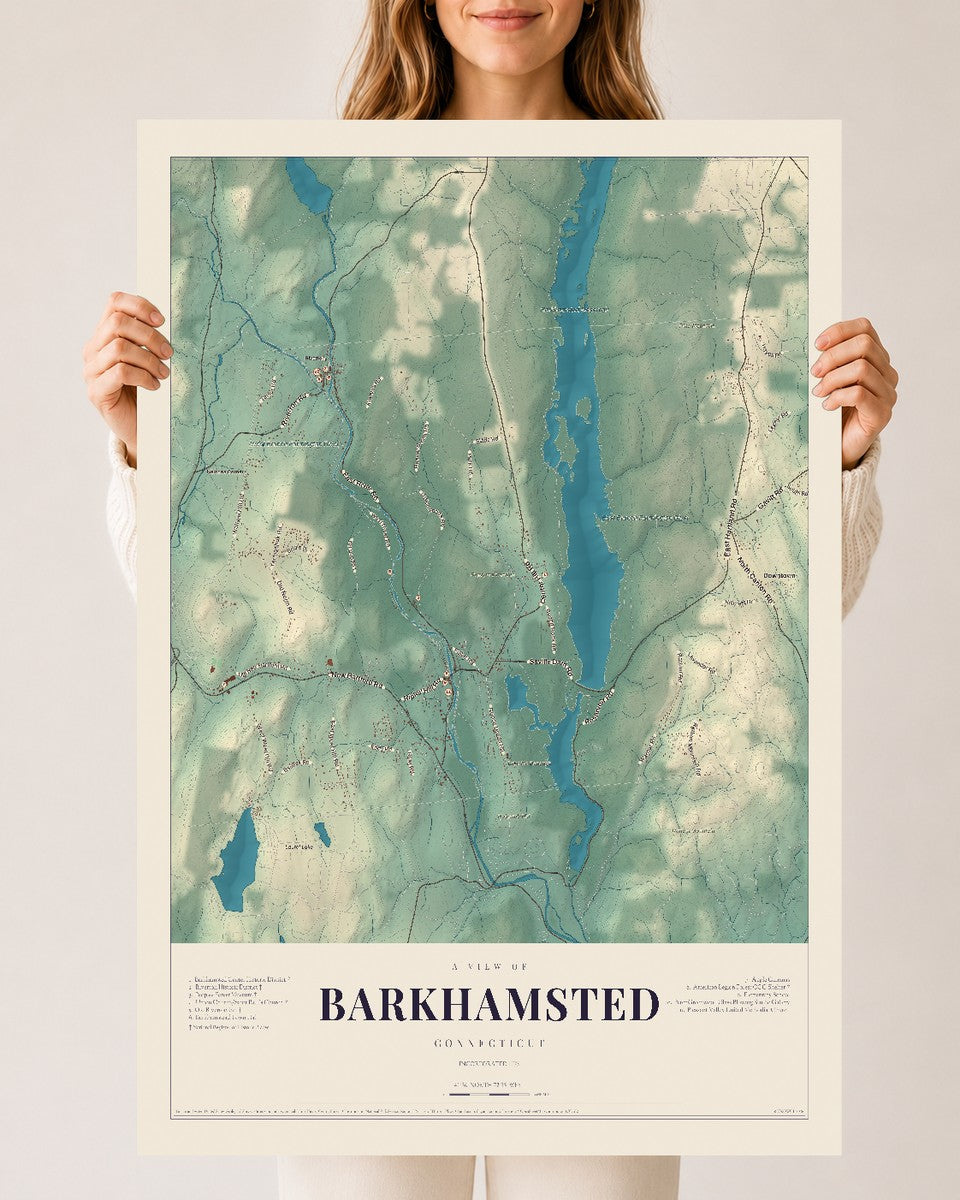 Barkhamsted, Connecticut map print, 24" x 36", Archival Matte Print