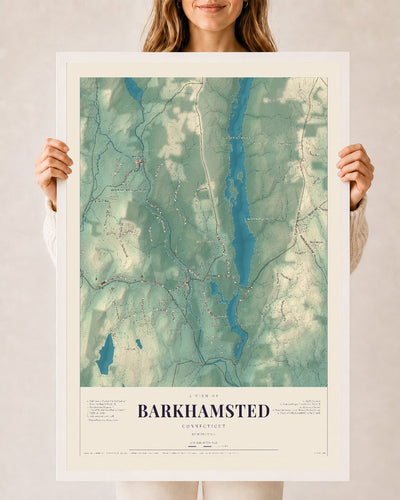 Barkhamsted, Connecticut map print, 24" x 36", W/ White Ayous Wood Frame