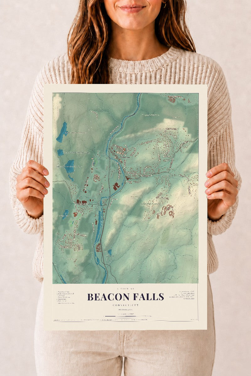 Beacon Falls, Connecticut map print, 12" x 18", Archival Matte Print