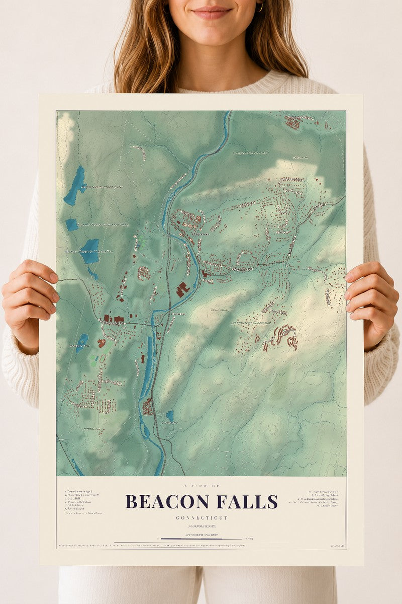 Beacon Falls, Connecticut map print, 18" x 24", Archival Matte Print