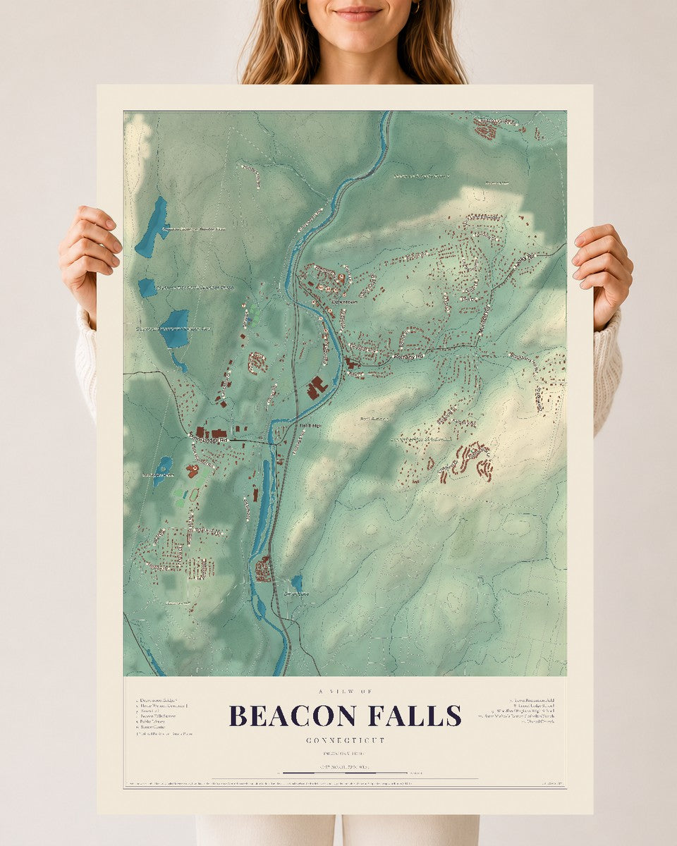 Beacon Falls, Connecticut map print, 24" x 36", Archival Matte Print