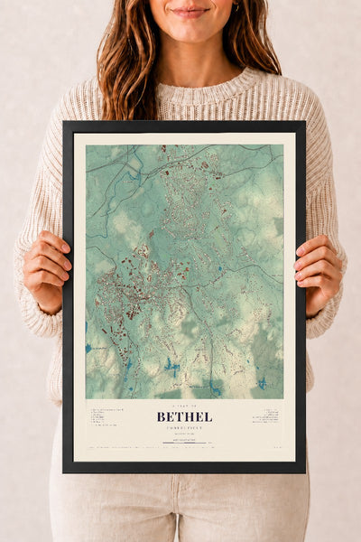 Bethel, Connecticut map print, 12" x 18", W/ Black Ayous Wood Frame