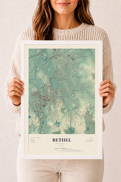 Bethel, Connecticut map print, 12" x 18", W/ White Ayous Wood Frame