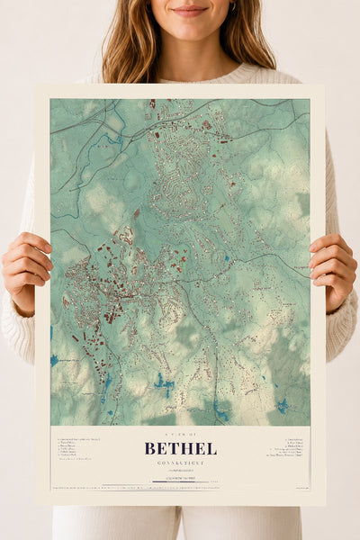 Bethel, Connecticut map print, 18" x 24", Archival Matte Print