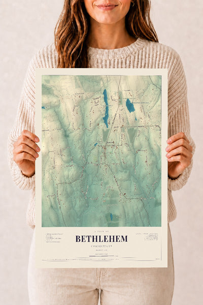 Bethlehem, Connecticut map print, 12" x 18", Archival Matte Print