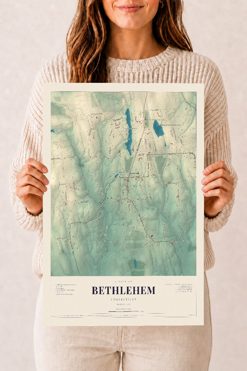 Bethlehem, Connecticut map print, 12" x 18", Archival Matte Print