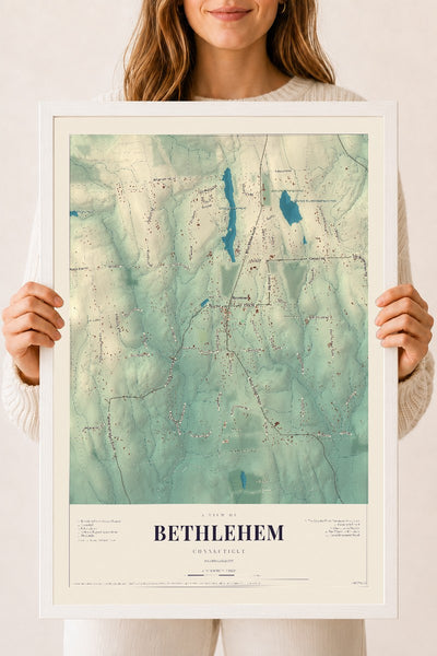 Bethlehem, Connecticut map print, 18" x 24", W/ White Ayous Wood Frame
