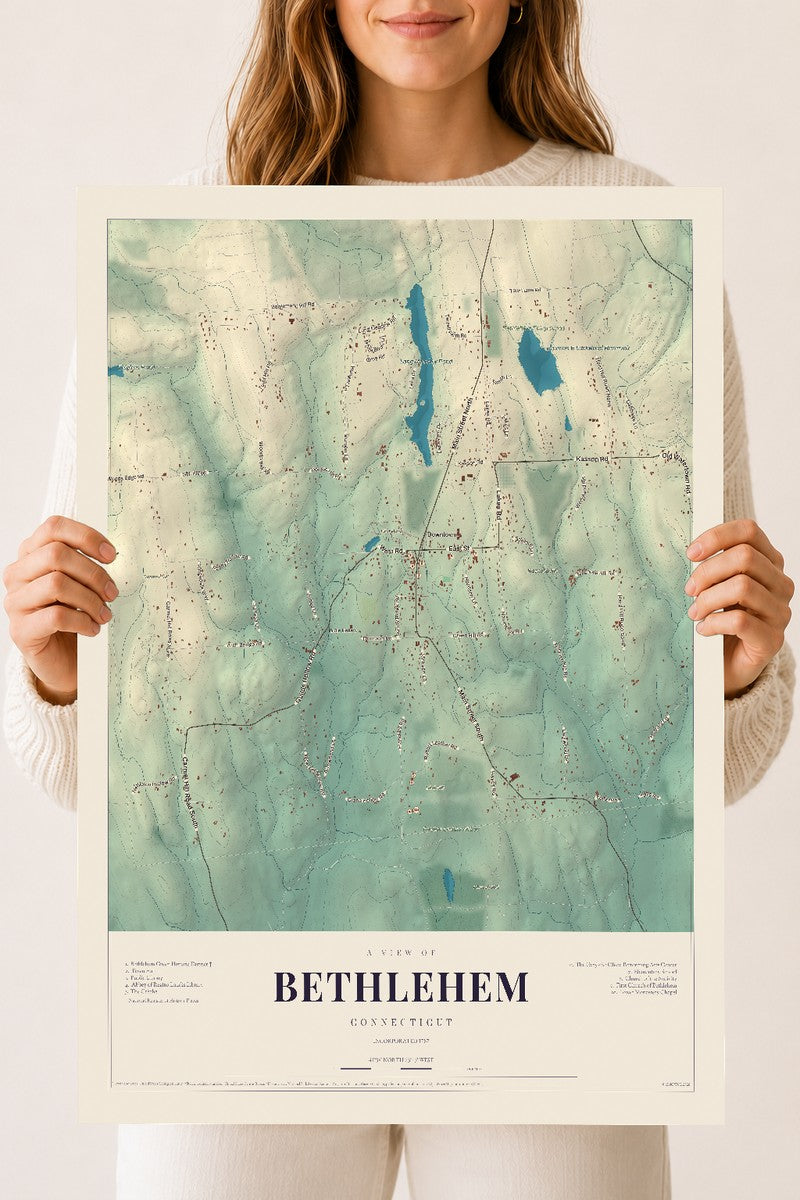 Bethlehem, Connecticut map print, 18" x 24", Archival Matte Print
