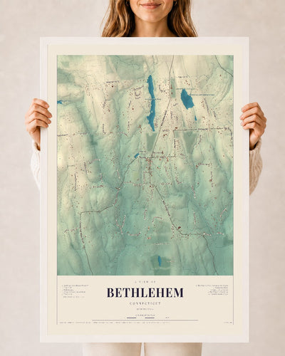 Bethlehem, Connecticut map print, 24" x 36", W/ White Ayous Wood Frame