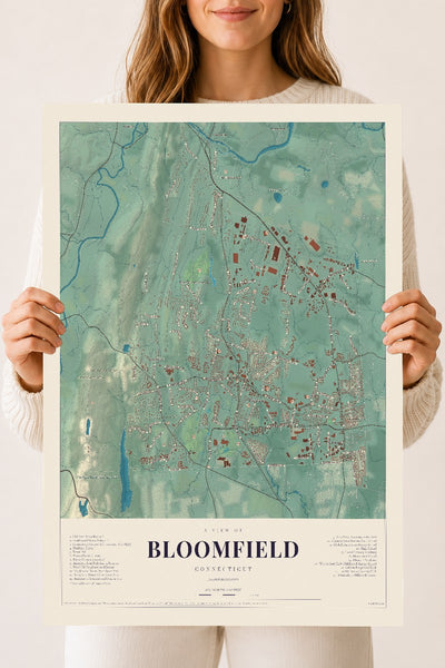 Bloomfield, Connecticut map print, 18" x 24", Archival Matte Print