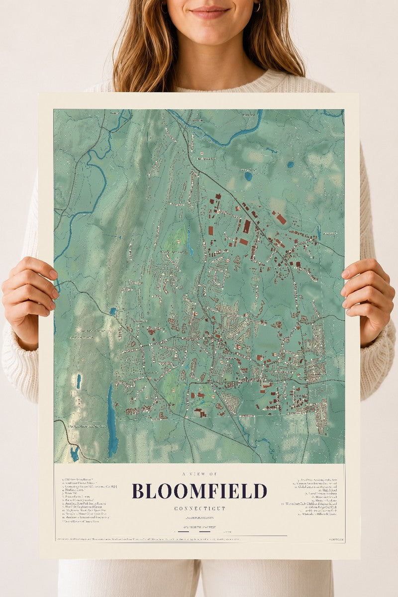 Bloomfield, Connecticut map print, 18" x 24", Archival Matte Print
