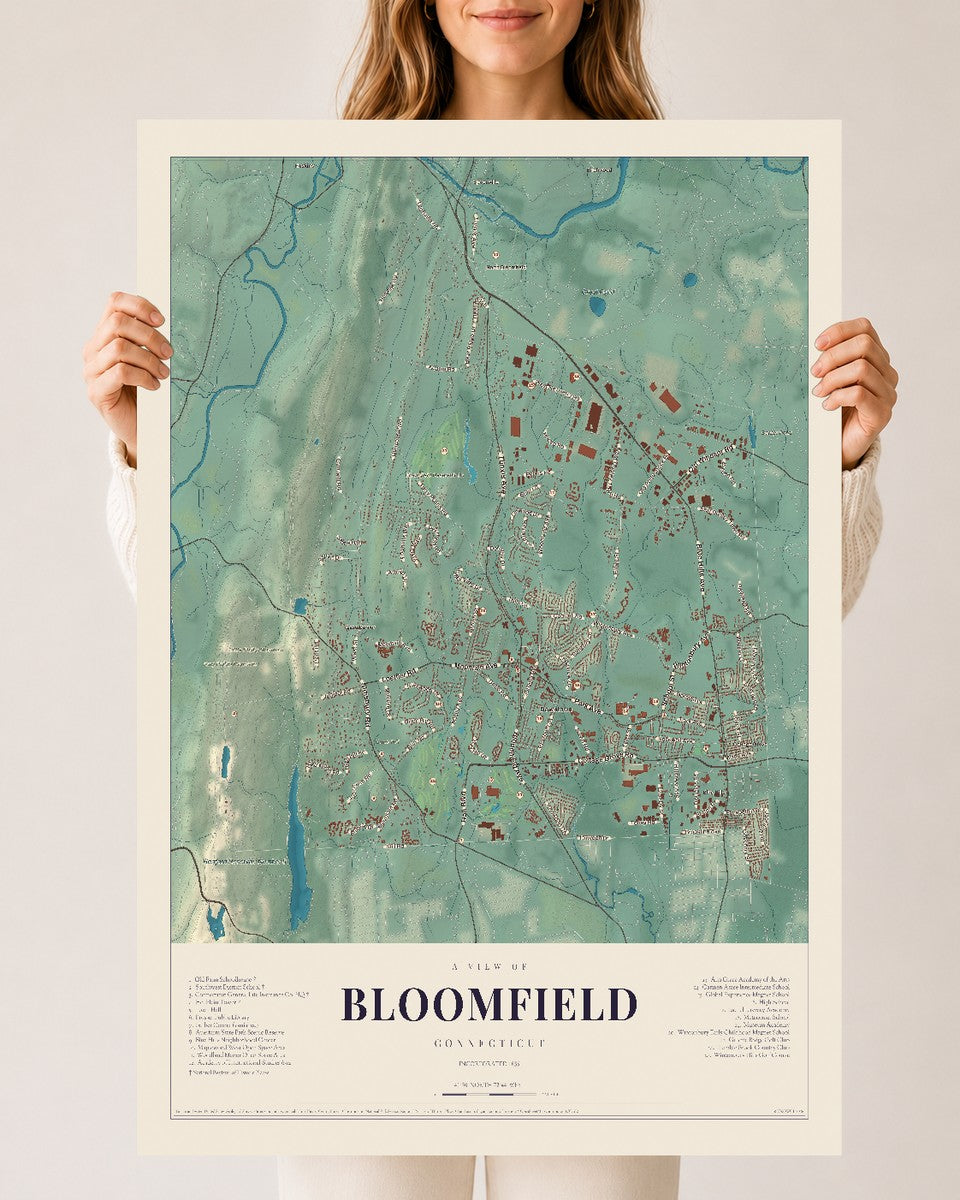 Bloomfield, Connecticut map print, 24" x 36", Archival Matte Print