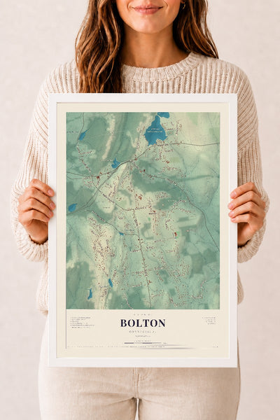 Bolton, Connecticut map print, 12" x 18", W/ White Ayous Wood Frame