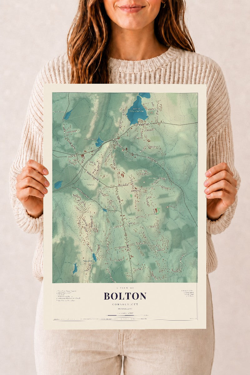 Bolton, Connecticut map print, 12" x 18", Archival Matte Print