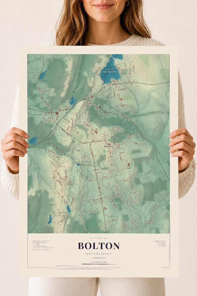Bolton, Connecticut map print, 18" x 24", Archival Matte Print