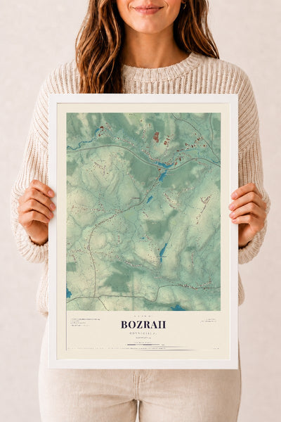 Bozrah, Connecticut map print, 12" x 18", W/ White Ayous Wood Frame