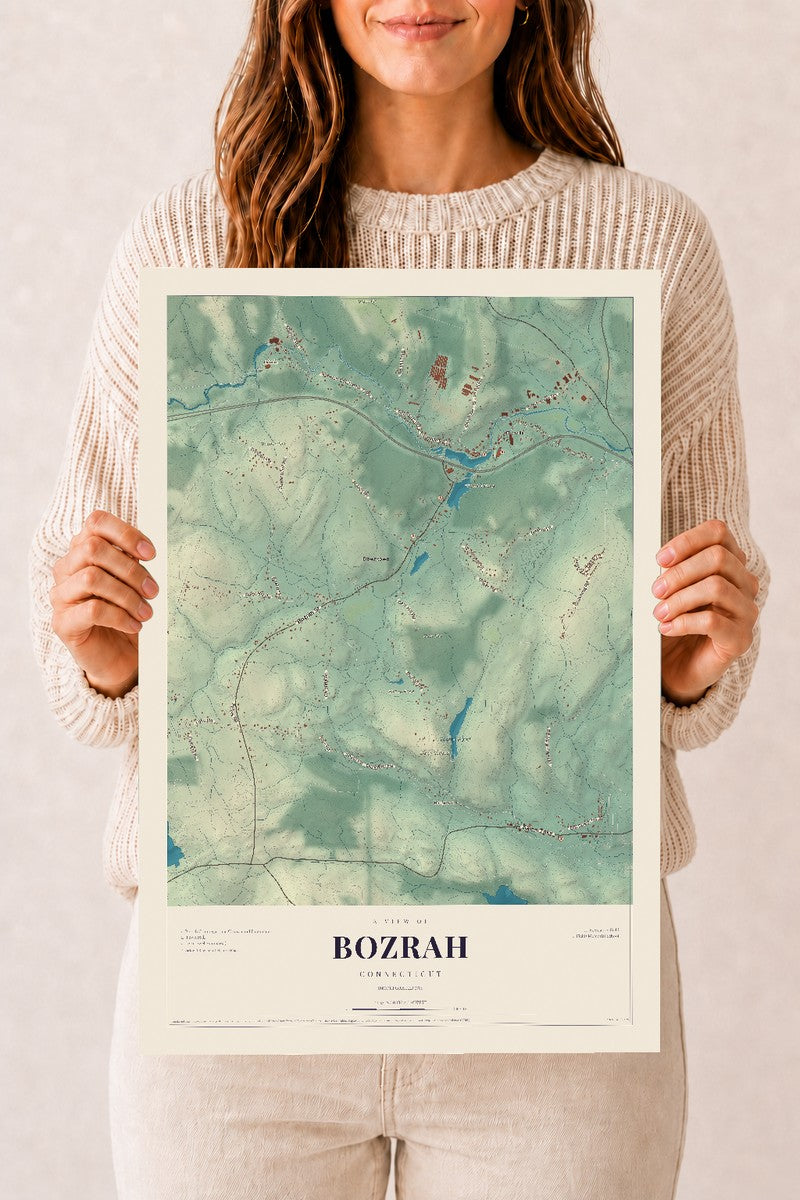 Bozrah, Connecticut map print, 12" x 18", Archival Matte Print