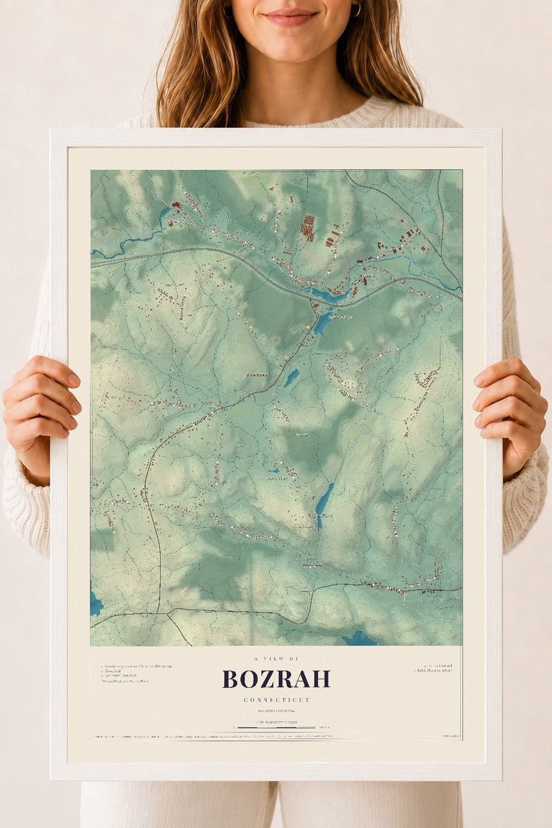 Bozrah, Connecticut map print, 18" x 24", W/ White Ayous Wood Frame