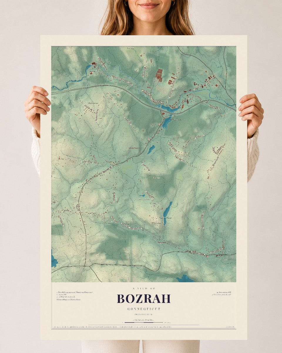 Bozrah, Connecticut map print, 24" x 36", Archival Matte Print