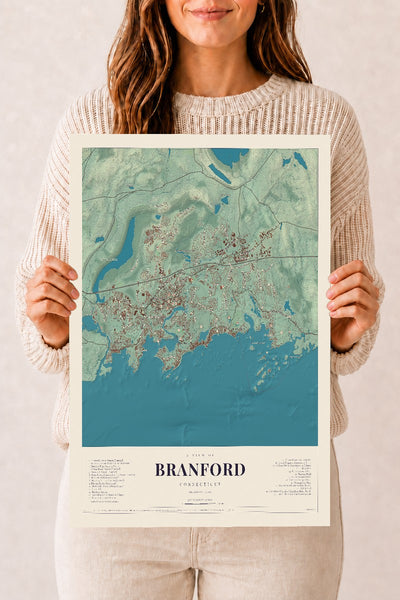 Branford, Connecticut map print, 12" x 18", Archival Matte Print