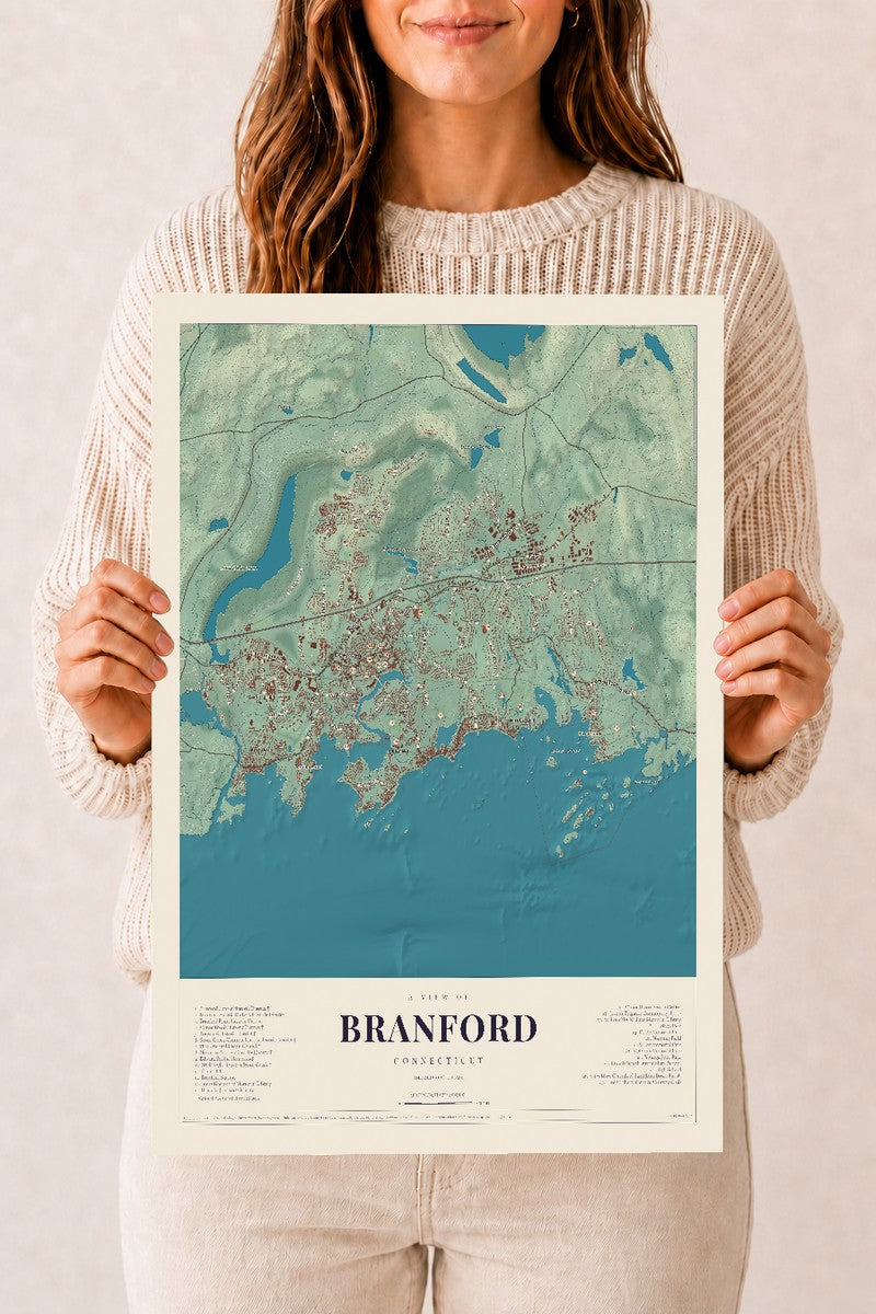 Branford, Connecticut map print, 12" x 18", Archival Matte Print