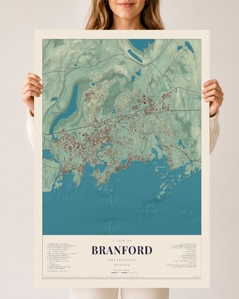 Branford, Connecticut map print, 24" x 36", Archival Matte Print