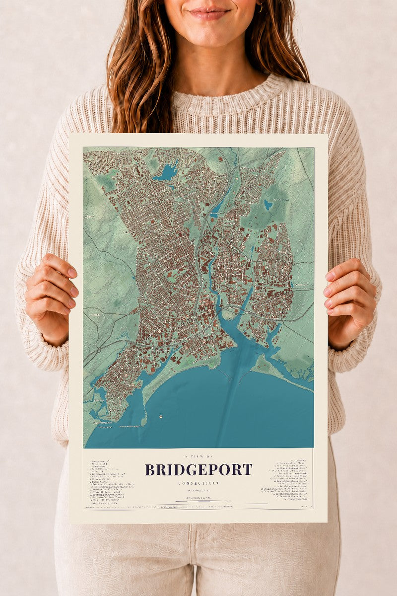 Bridgeport, Connecticut map print, 12" x 18", Archival Matte Print