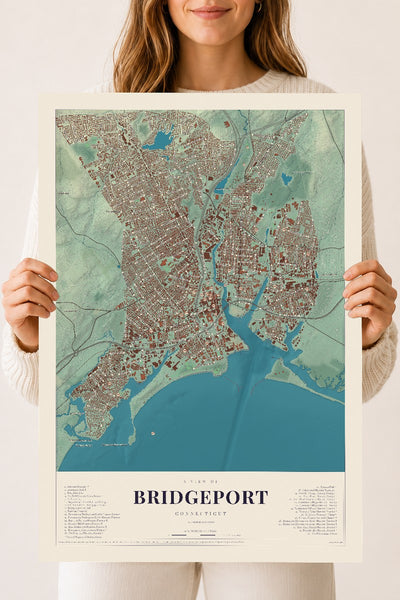 Bridgeport, Connecticut map print, 18" x 24", Archival Matte Print
