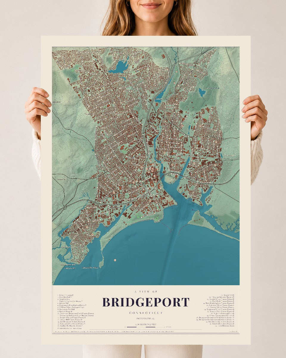 Bridgeport, Connecticut map print, 24" x 36", Archival Matte Print