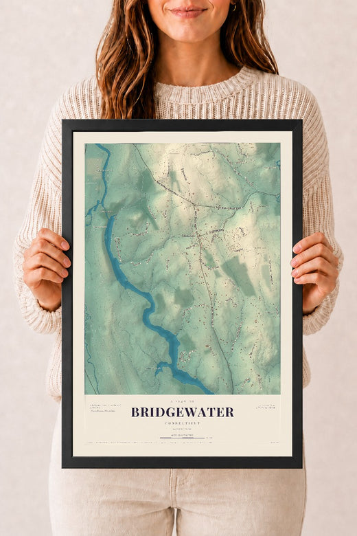 Map of Bridgewater, Connecticut, 12 x 18 inch print in a black wood frame