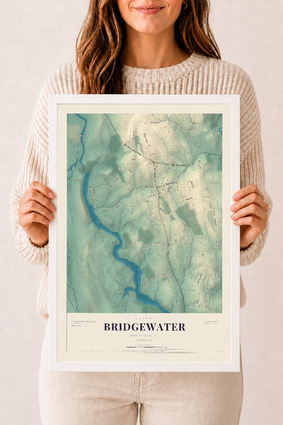 Bridgewater, Connecticut map print, 12" x 18", W/ White Ayous Wood Frame