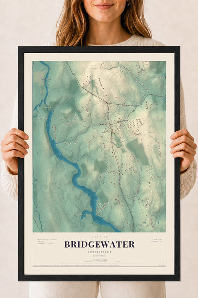 Bridgewater, Connecticut map print, 18" x 24", W/ Black Ayous Wood Frame