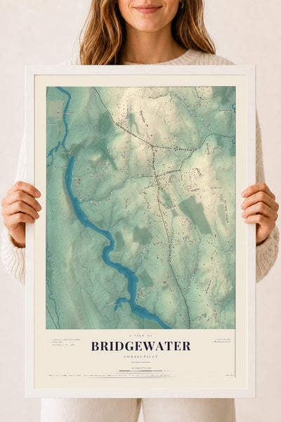 Bridgewater, Connecticut map print, 18" x 24", W/ White Ayous Wood Frame