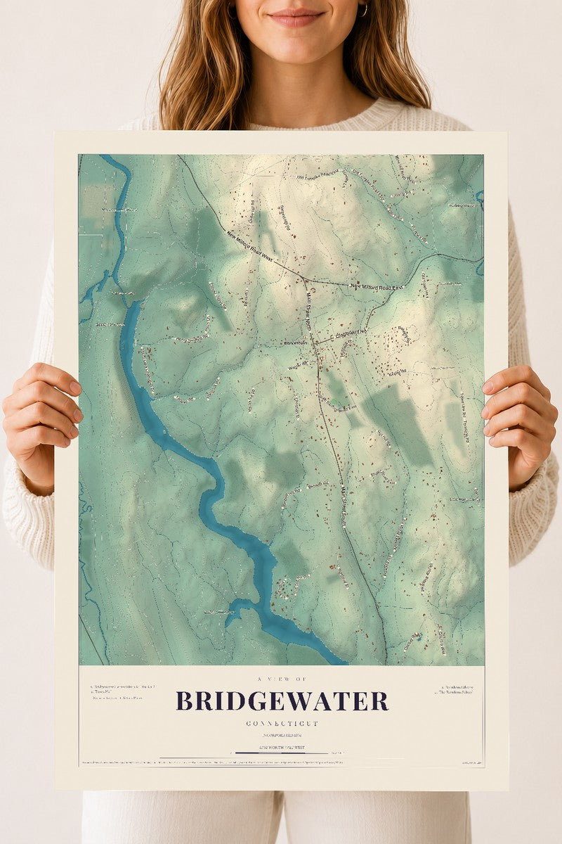 Bridgewater, Connecticut map print, 18" x 24", Archival Matte Print