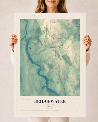 Bridgewater, Connecticut map print, 24" x 36", W/ White Ayous Wood Frame